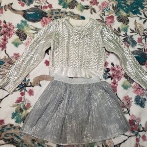 Rachel Zoe 4t Girl Coated Cable Metallic Silver Knit Top. With Silver Tulle.